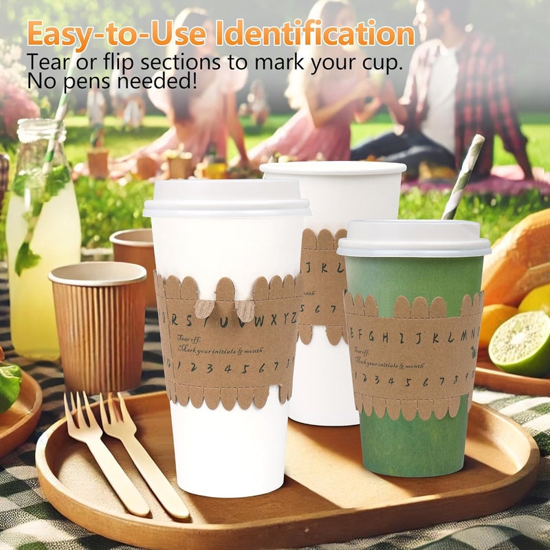 Yes Fresh غلاف Eco-ID - أغلفة أكواب ورقية فريدة لتسهيل تحديد الأكواب، متوافقة مع أكواب ورقية سعة 12 أونصة، 16 أونصة، و20 أونصة، تقلل من النفايات للحفلات، التجمعات، والفعاليات (50 عبوة) - Image 2